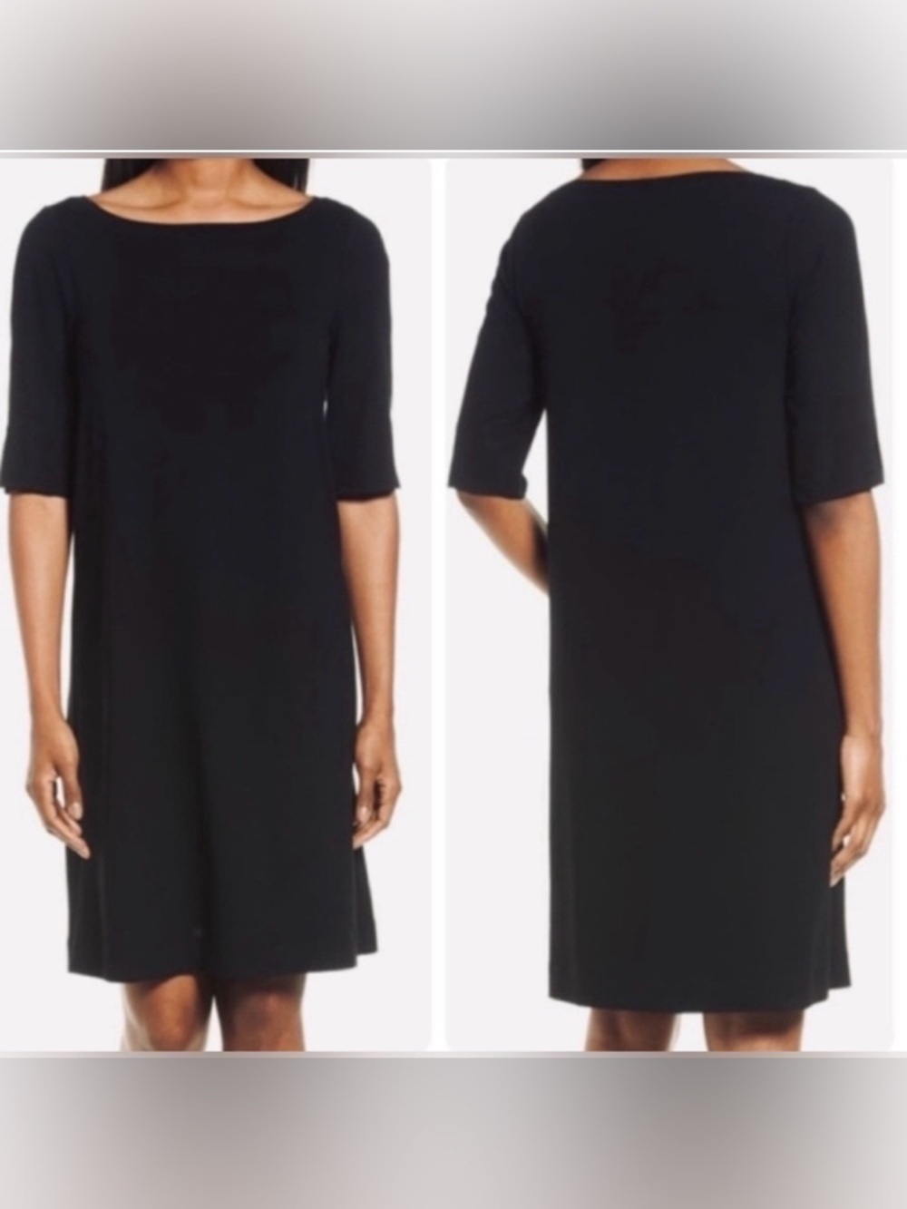 Eileen Fisher Womens 3/4 Sleeve Shift Dress Size Small Black B7